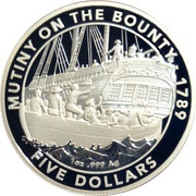 5 Dollars - Elizabeth II 4th Portrait - The Mutiny on the Bounty, Australia, 2019 reverse image