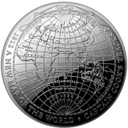 5 Dollars - Elizabeth II 4th Portrait - A New Map of the World; Silver Domed, Australia, 2019 reverse image