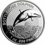 5 Dollars - Elizabeth II 4th Portrait - Bottlenose Dolphin - High Relief, Australia, 2019 reverse image