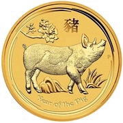 5 Dollars - Elizabeth II 4th Portrait - Year of the Pig - Gold Bullion Coin, Australia, 2019 reverse image