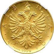 100 Franga Ari - Zog I Prova, Albania, 1929 reverse image
