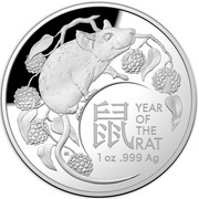 5 Dollars - Elizabeth II 6th Portrait - Year of the Rat; Domed, Australia, 2020 reverse image
