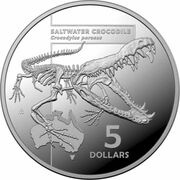 5 Dollars - Elizabeth II 6th Portrait - Saltwater Crocodile - Silver Proof, Australia, 2020 reverse image