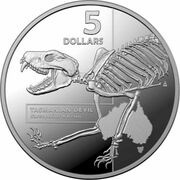 5 Dollars - Elizabeth II 6th Portrait - Tasmanian Devil - Silver Proof, Australia, 2020 reverse image