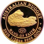 5 Dollars - Elizabeth II 6th Portrait - Hand of Faith - Gold Proof, Australia, 2020 reverse image