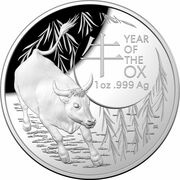 5 Dollars - Elizabeth II 6th Portrait - Year of the Ox; Domed, Australia, 2021 reverse image