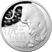 5 Dollars - Elizabeth II 6th Portrait - Year of the Tiger; Domed, Australia, 2022 reverse image