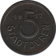 5 Pfennig - Düren, Germany, 1917 reverse image