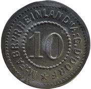 10 Pfennig - Düsseldorf M.-Fabr. Rheinland A.G., Germany,  reverse image