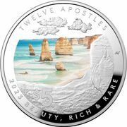 5 Dollars In the name of Elizabeth II; 6th Portrait - Twelve Apostles; Domed - Silver, Australia, 2023 reverse image