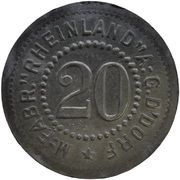 20 Pfennig - Düsseldorf M.-Fabr. Rheinland A.G., Germany,  reverse image