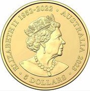 5 Dollars In the name of Elizabeth II; 6th portrait - FIFA Women's World Cup AU-NZ-23; Gold Frosted obverse image