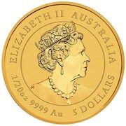 5 Dollars - Elizabeth II Posthumous; 6th Portrait - Year of the Rabbit - Gold Bullion obverse image