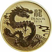 5 Dollars In the name of Elizabeth II; 6th Portrait - Year of the Dragon - Gold Coin, Australia, 2024 reverse image