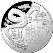 5 Dollars In the name of Elizabeth II; 6th Portrait - Year of the Dragon; Domed, Australia, 2024 reverse image