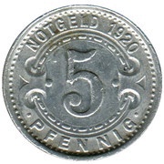 5 Pfennig - Lennep, Germany, 1920 reverse image
