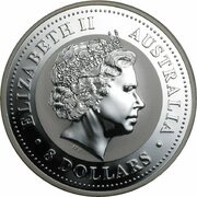 8 Dollars - Elizabeth II 4th Portrait - Year of the Dog - Silver Bullion Coin obverse image