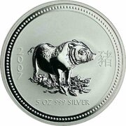 8 Dollars - Elizabeth II 4th Portrait - Year of the Pig - Silver Bullion Coin, Australia, 2007 reverse image