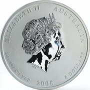 8 Dollars - Elizabeth II 4th Portrait - Year of the Mouse - Silver Bullion Coin obverse image