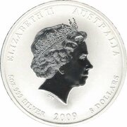 8 Dollars - Elizabeth II 4th Portrait - Year of the Ox - Silver Bullion Coin obverse image