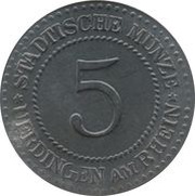 5 Pfennig - Uerdingen, Germany, 1917 reverse image