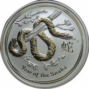 8 Dollars - Elizabeth II 4th Portrait - Year of the Snake - Silver Bullion Coin, Australia, 2013 reverse image