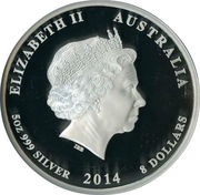 8 Dollars - Elizabeth II 4th Portrait - Year of the Horse - Silver Bullion Coin obverse image