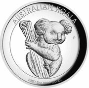 8 Dollars - Elizabeth II 6th Portrait - Koala - Silver Proof - High Relief, Australia, 2020 reverse image