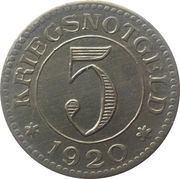 5 Pfennig - Sandau an der Elbe, Germany, 1920 reverse image