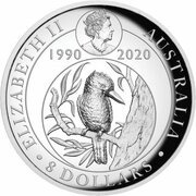 8 Dollars - Elizabeth II 6th Portrait - Kookaburra - 30th Anniversary Proof Gilded High Relief obverse image