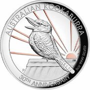 8 Dollars - Elizabeth II 6th Portrait - Kookaburra - 30th Anniversary Proof Gilded High Relief reverse image