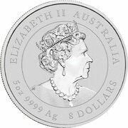 8 Dollars - Elizabeth II 6th Portrait - Year of the Mouse - Silver Bullion Coin obverse image