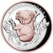 8 Dollars - Elizabeth II 6th Portrait - Koala - Gilded Silver Bullion Coin, Australia, 2021 reverse image