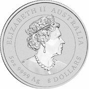 8 Dollars - Elizabeth II 6th Portrait - Year of the Tiger; Silver Bullion obverse image
