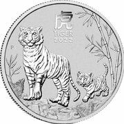 8 Dollars - Elizabeth II 6th Portrait - Year of the Tiger; Silver Bullion, Australia, 2022 reverse image
