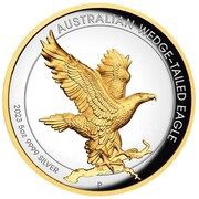 8 Dollars In the name of Elizabeth II; 6th Portrait - Australian Wedge-Tailed Eagle - Gilded Silver, Australia, 2023 reverse image