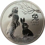8 Dollars - Elizabeth II Posthumous; 6th Portrait - Year of the Rabbit - Silver Bullion, Australia, 2023 reverse image