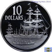 10 Dollars - Elizabeth II 3rd Portrait - First Fleet, Australia, 1988 reverse image