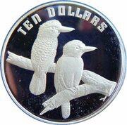 10 Dollars - Elizabeth II 3rd Portrait - Kookaburra - Silver Proof, Australia, 1989 reverse image