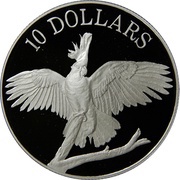 10 Dollars - Elizabeth II 3rd Portrait - White Cockatoo - Silver Proof, Australia, 1990 reverse image