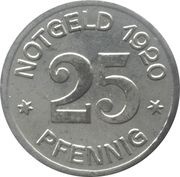 25 Pfennig - Ottmachau, Germany, 1920 reverse image