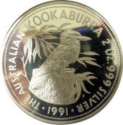 10 Dollars - Elizabeth II 3rd Portrait - Australian Kookaburra - Silver Bullion Coin, Australia, 1991 reverse image