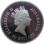 10 Dollars - Elizabeth II 3rd Portrait - Kookaburra - Silver - High Relief obverse image