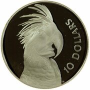 10 Dollars - Elizabeth II 3rd Portrait - Palm Cockatoo - Silver Proof, Australia, 1993 reverse image
