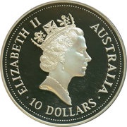 10 Dollars - Elizabeth II 3rd Portrait - Kookaburra - Silver - High Relief obverse image