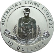 10 Dollars - Elizabeth II 3rd Portrait - Dawn Fraser - Frosted Proof, Australia, 1995 reverse image