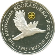 10 Dollars - Elizabeth II 3rd Portrait - Kookaburra - Silver - High Relief, Australia, 1995-1996 reverse image