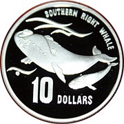 10 Dollars - Elizabeth II 3rd Portrait - Southern Right Whale, Australia, 1996 reverse image