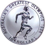10 Dollars - Elizabeth II 3rd Portrait - Betty Cuthbert - Frosted Proof, Australia, 1996 reverse image