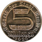 5 Millionen Mark - Menden obverse image